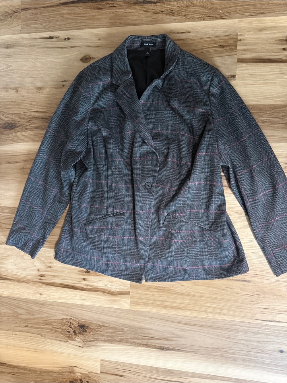 torrid Gray Plaid Blazer with Pink Windowpane